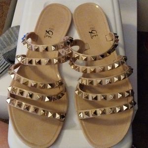 Woman's tan studded sandals